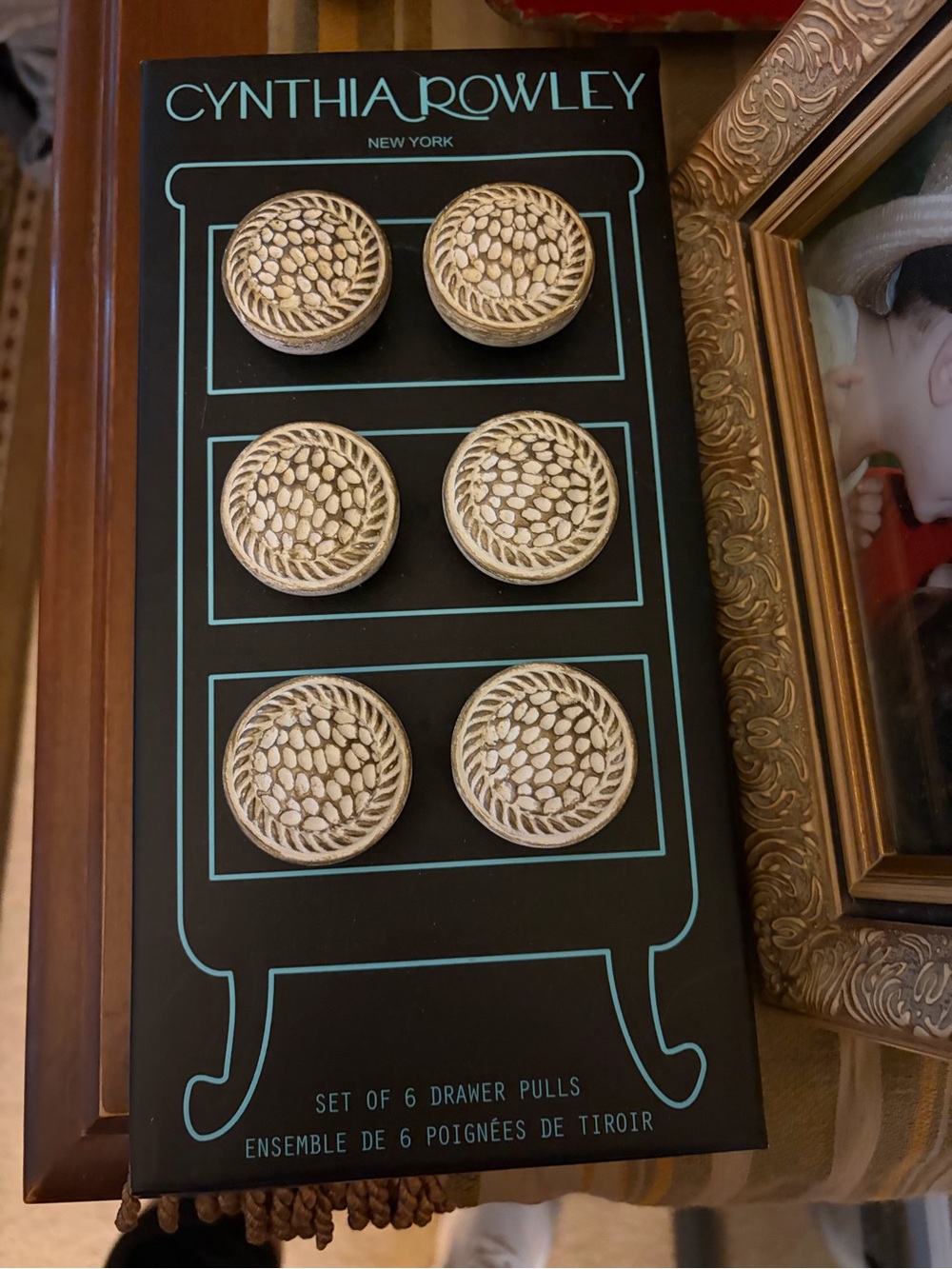 Cynthia Rowley Ivory and Gold Decorative Drawer Pulls, Set of 6
